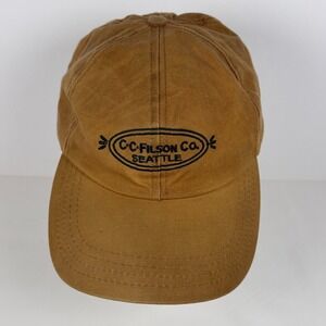Vintage C.C. Filson Co Seattle Canvas Cap Hat Leather Strap Tan USA 1980s 90s